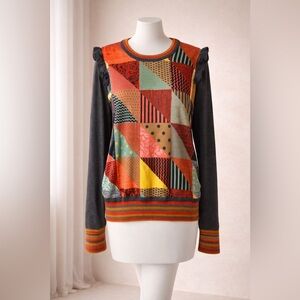 BL^NK London Patchwork Statement Top Anthropologie Style Lightweight Size Small
